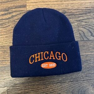 Navy Beanie with Orange Chicago Embroidery